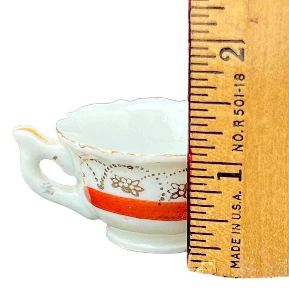 Vintage Paulux China Miniature Teacup Japanese Porcelain Orange Gold Floral